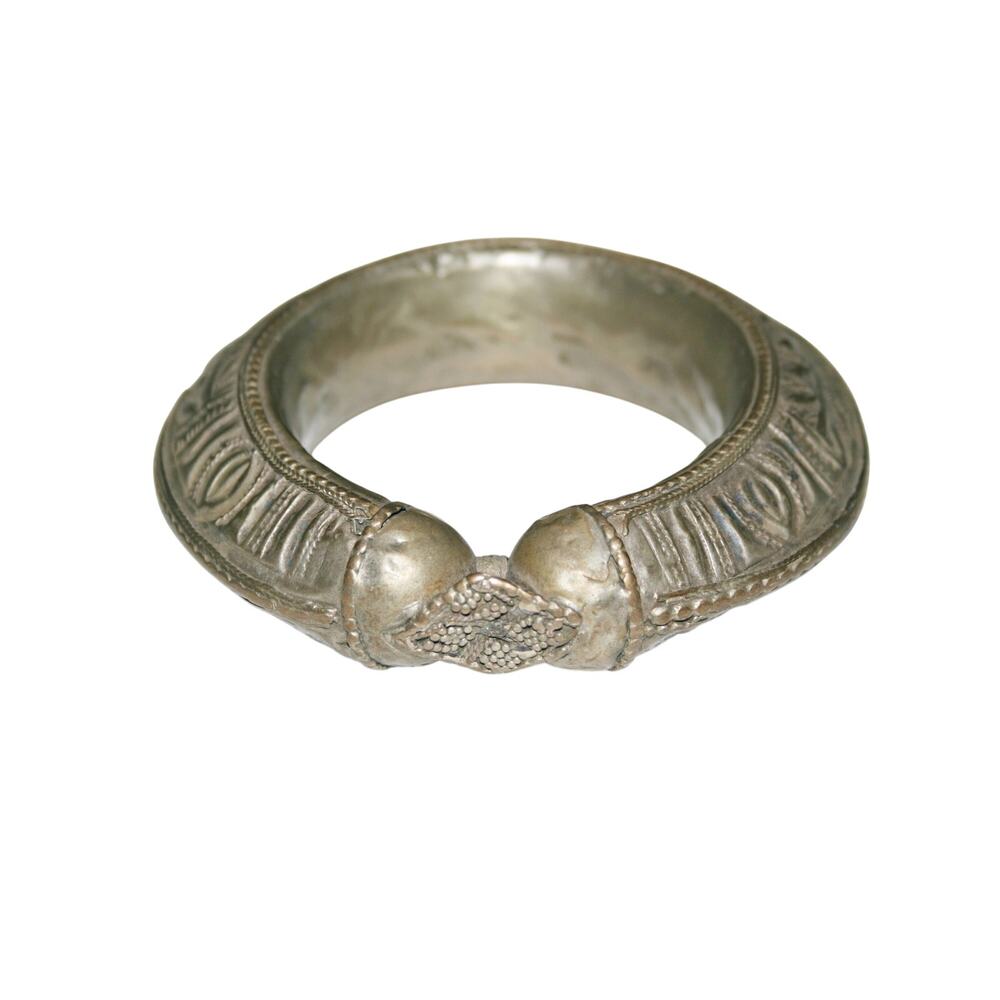 Antique Ornate Bedouin Repousse Silver Tone Cuff Bracelet